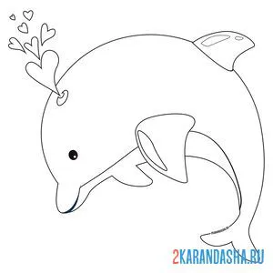 Раскраска дельфин милый с сердечками онлайн