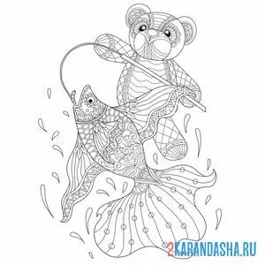 Раскраска мишка с золотой рыбкой онлайн