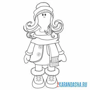 Раскраска текстильная кукла тильда в зимней одежде онлайн