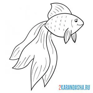 Раскраска стройная золотая рыбка с длинным хвостом онлайн