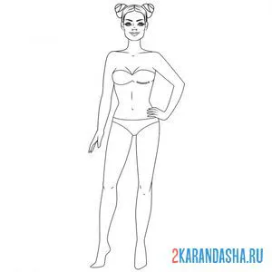 Распечатать раскраску бумажная кукла для вырезания вероника в купальнике без одежды на А4