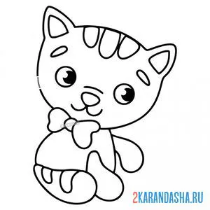 Раскраска котенок с бантиком онлайн