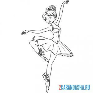 Распечатать раскраску балерина стройная танцовщица на А4