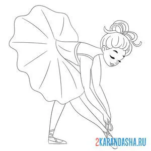 Онлайн раскраска балерина красивая девушка завязывает пуанты