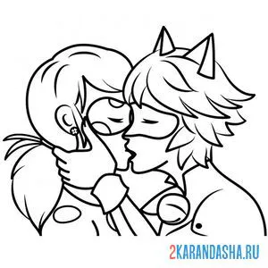 Раскраска поцелуй леди баг и супер кота онлайн