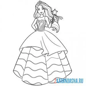 Онлайн раскраска барби волшебница в красивом платье