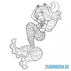 Раскраска красивая русалка барби принцесса онлайн