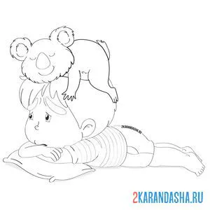 Раскраска коала и мальчик онлайн