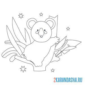 Раскраска коала на дереве онлайн