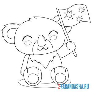 Раскраска коала с флажком онлайн