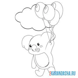 Онлайн раскраска коала на воздушном шарике
