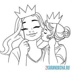 Онлайн раскраска мама и дочка принцессы