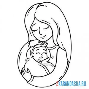 Раскраска семья, мама и новорожденный малыш онлайн