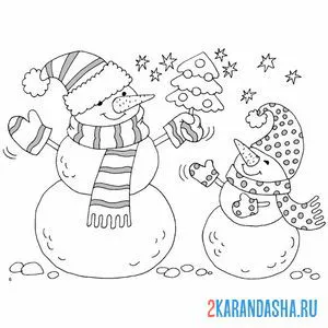 Раскраска снеговики друзья онлайн