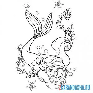 Онлайн раскраска русалочка ариэль и флаундер