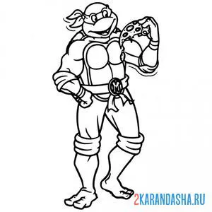 Раскраска микеланджело черепашка-ниндзя ест пиццу онлайн