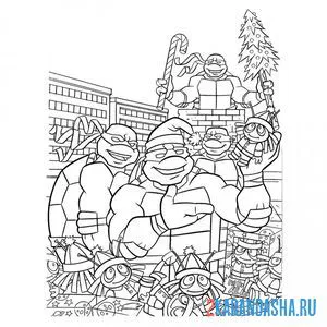 Раскраска новогодние черепашки-ниндзя онлайн