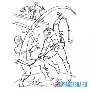 Раскраска микеланджело черепашка-ниндзя дерется с врагами онлайн