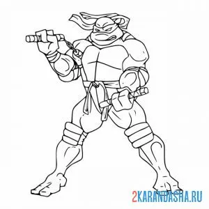 Раскраска микеланджело черепашка-ниндзя в стойке онлайн
