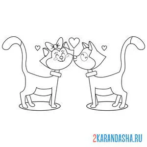 Раскраска кошечка и котик влюблены онлайн