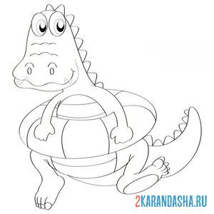 Раскраска крокодил в спасательном круге онлайн