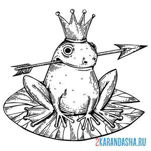 Раскраска царевна лягушка со стрелой из сказки онлайн
