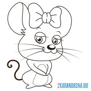 Раскраска мышка девочка с бантиком онлайн