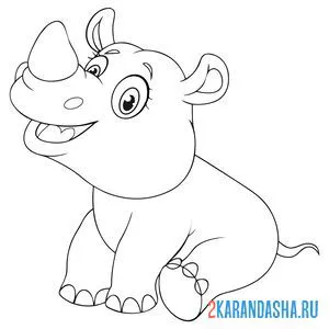 Раскраска милый малыш носорог онлайн
