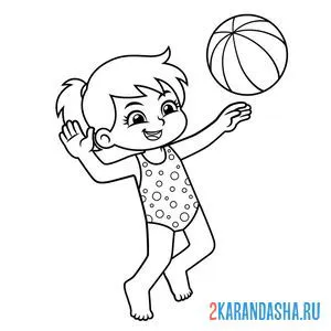 Онлайн раскраска девочка играет в мяч