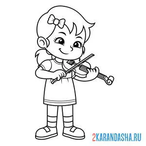 Распечатать раскраску девочка играет на скрипке на А4