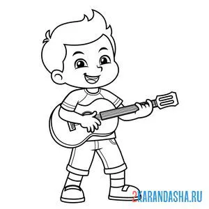 Онлайн раскраска мальчик играет на гитаре