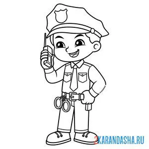 Раскраска мальчик полицейский профессия онлайн