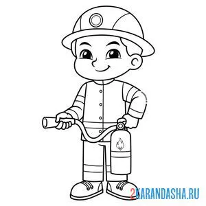 Раскраска мальчик пожарный профессия онлайн