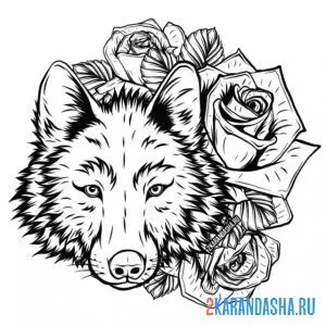 Раскраска розы и волк онлайн