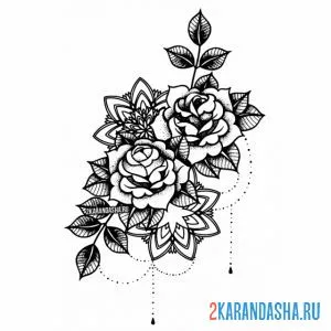 Раскраска роза с красивыми узорами онлайн