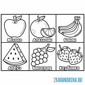 Раскраска фрукты с названиями онлайн