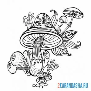 Раскраска грибы антистресс онлайн