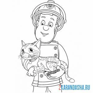 Раскраска пожарный спас котика онлайн