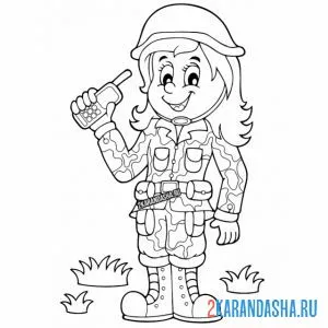 Раскраска девочка офицер военный онлайн