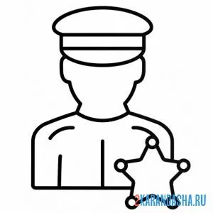 Раскраска иконка полицейский и звезда онлайн