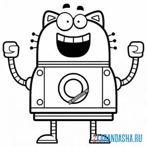 Распечатать раскраску робот-котик улыбается на А4