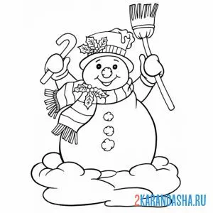 Раскраска снеговик новогодний онлайн