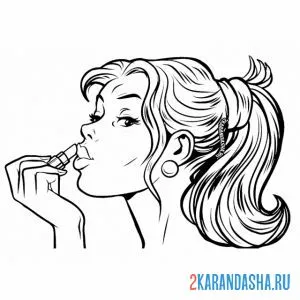 Раскраска девушка красит губы онлайн