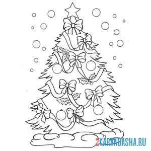 Раскраска новогодняя елка с бантиками онлайн