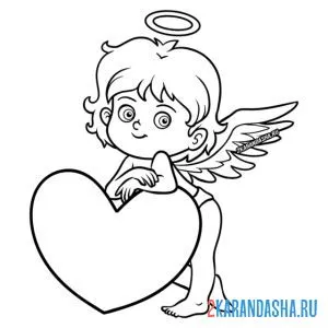 Раскраска ангелок с сердчеком онлайн