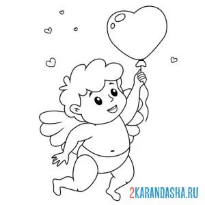 Раскраска ангелок с сердцем шариком онлайн
