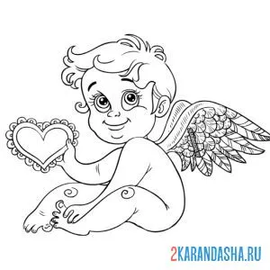 Раскраска валентинка ангелок онлайн