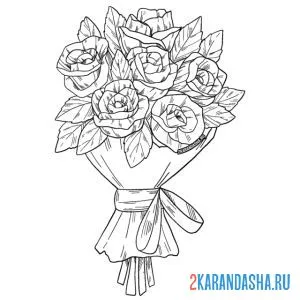Раскраска праздничный букет роз онлайн