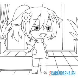 Раскраска гача лайф девочка аниме в комнате онлайн