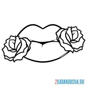 Раскраска губы с розами онлайн